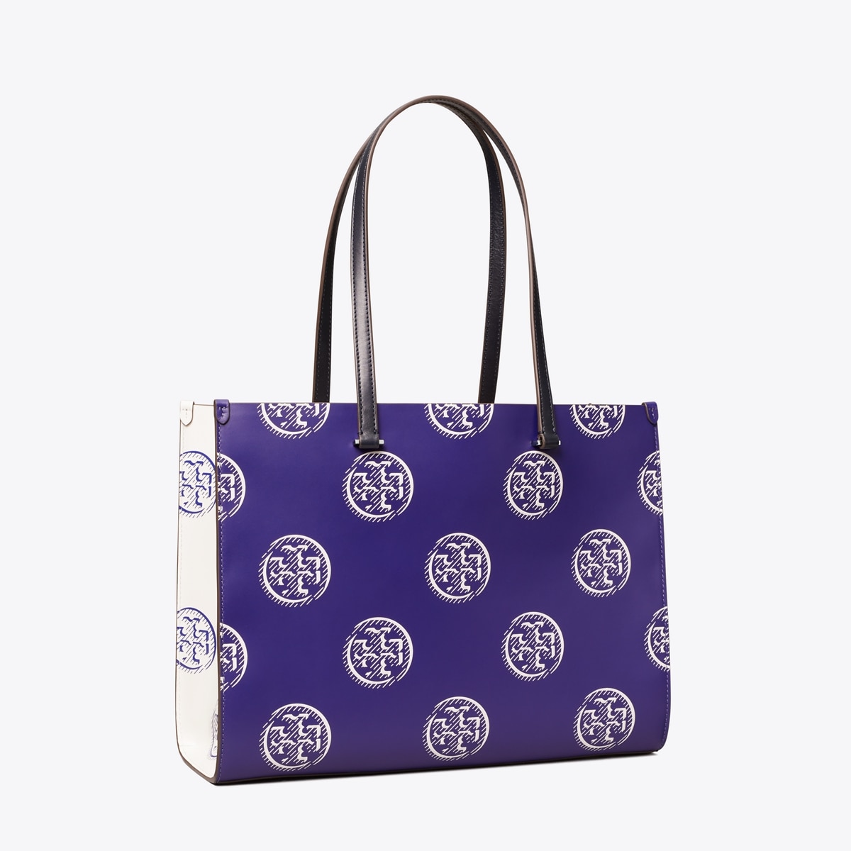 T Monogram Contrast Embossed Tote - blue