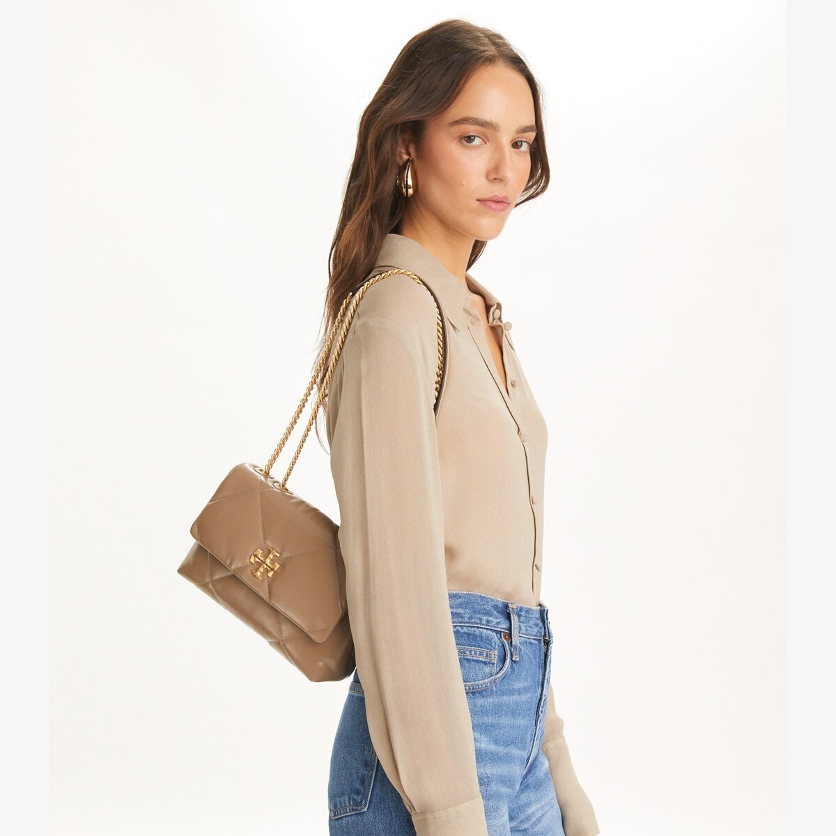 Small Kira Diamond Quilt Shoulder Bag - tiramisu