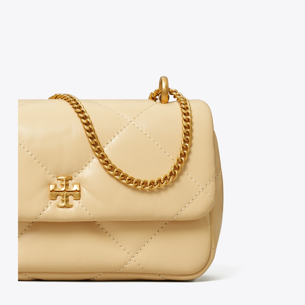 Mini Kira Diamond Quilt Flap Bag - beige