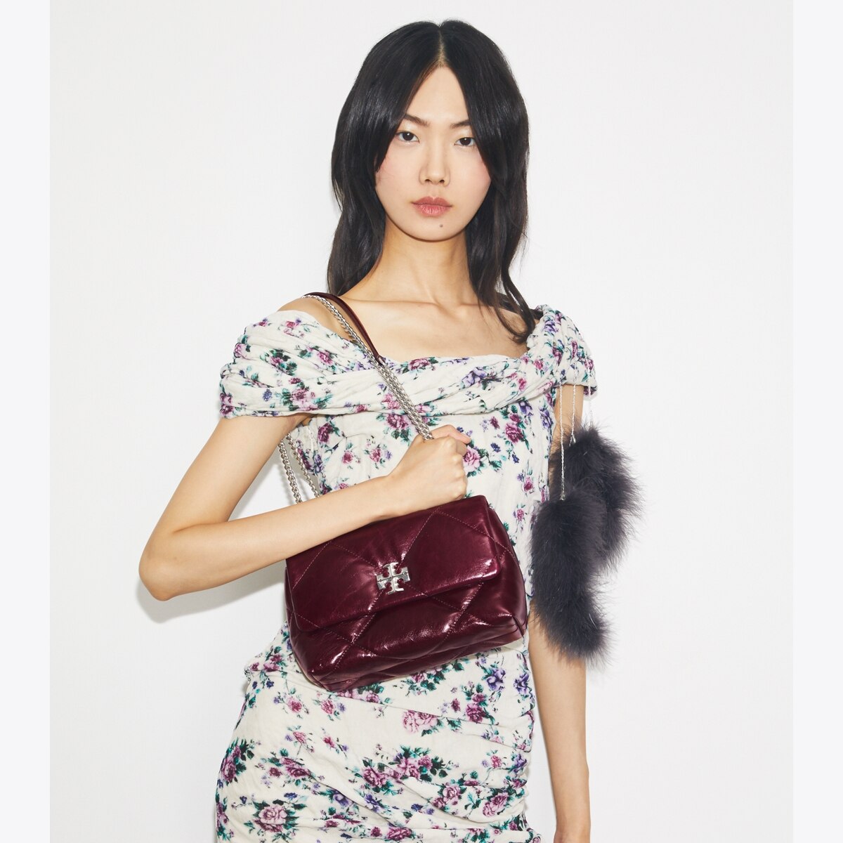 Small Kira Diamond Quilt Distressed Shoulder Bag - purple