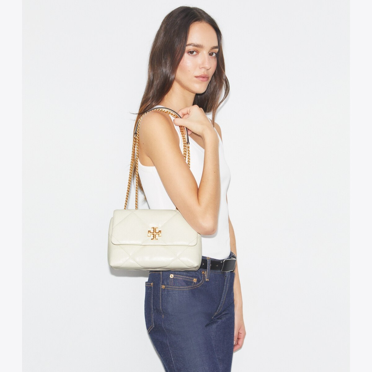 Small Kira Diamond Quilt Shoulder Bag - white