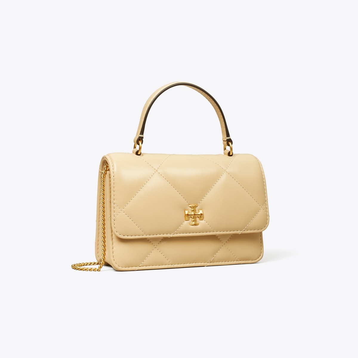 Mini Kira Diamond Quilt Top-Handle Crossbody - beige