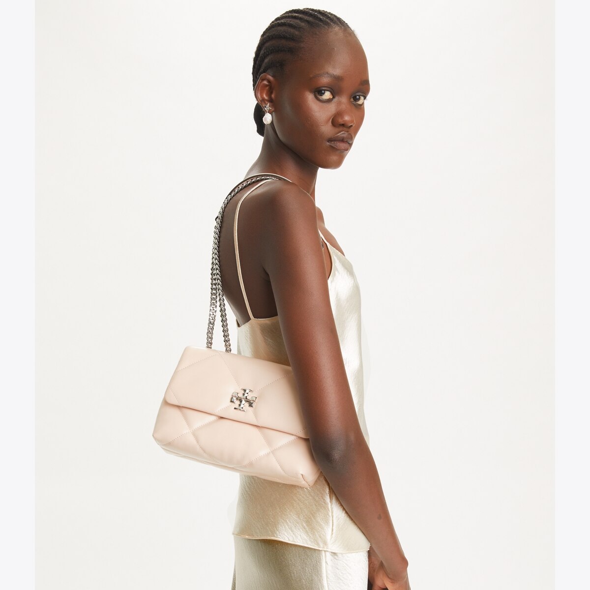 Small Kira Diamond Quilt Shoulder Bag - pink