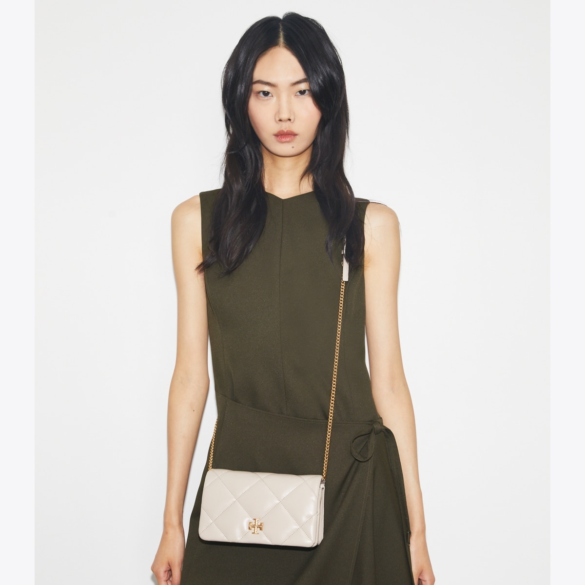 Kira Diamond Quilt Crossbody - beige