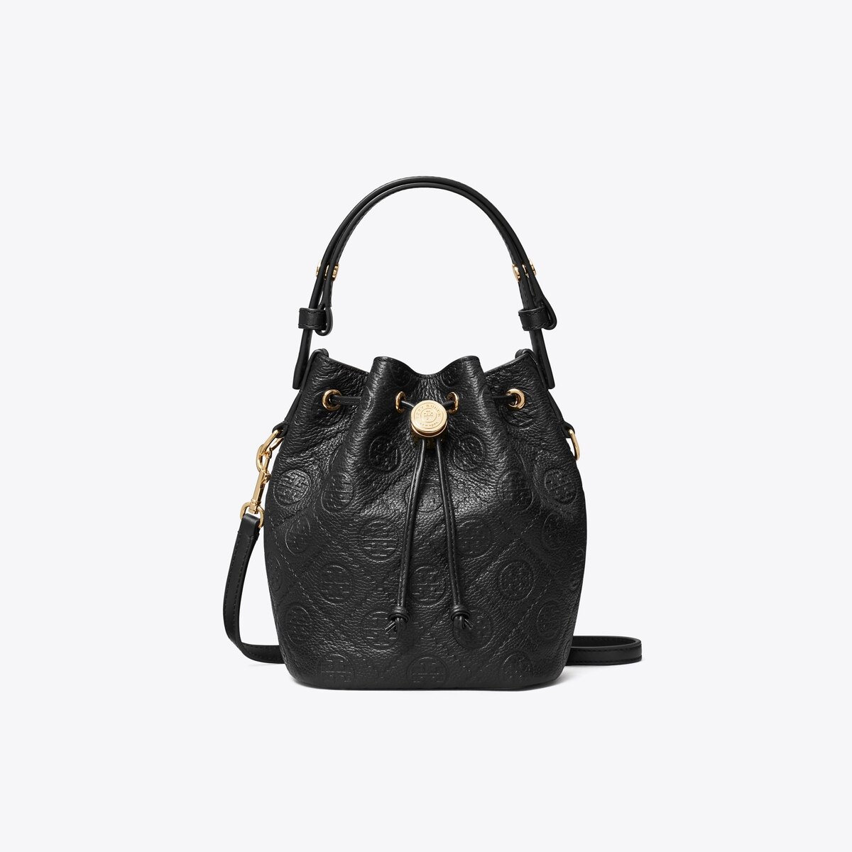 T Monogram Pebbled Mini Bucket Bag - black