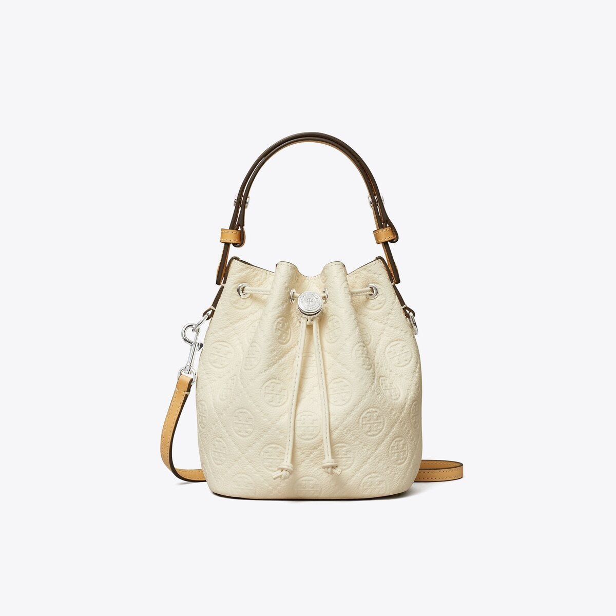 T Monogram Pebble Mini Bucket Bag - white