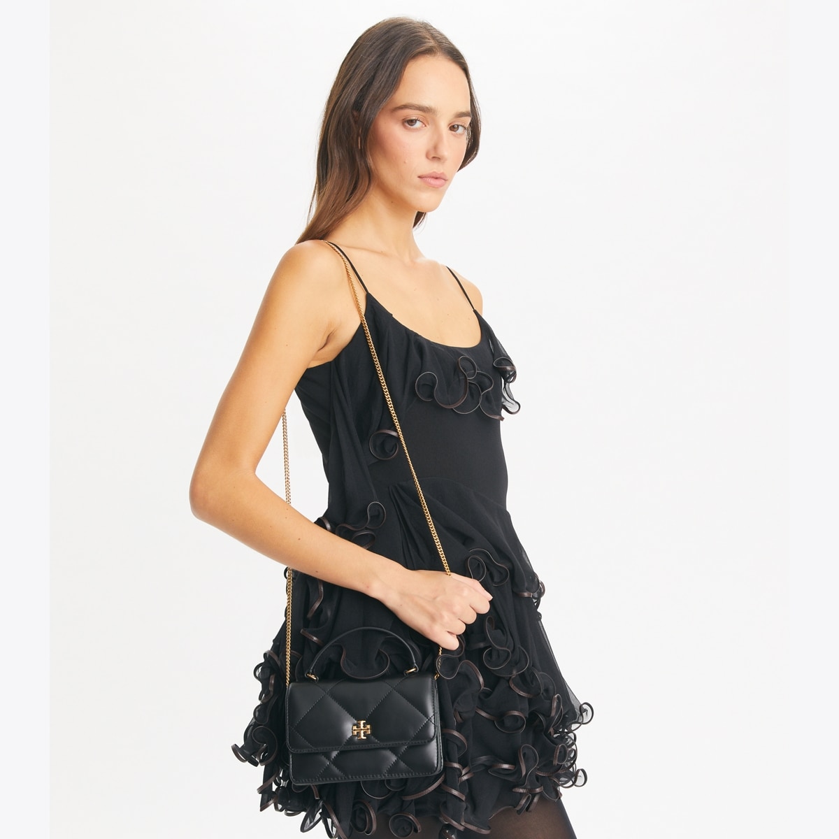 Mini Kira Diamond Quilt Top-Handle Crossbody - black