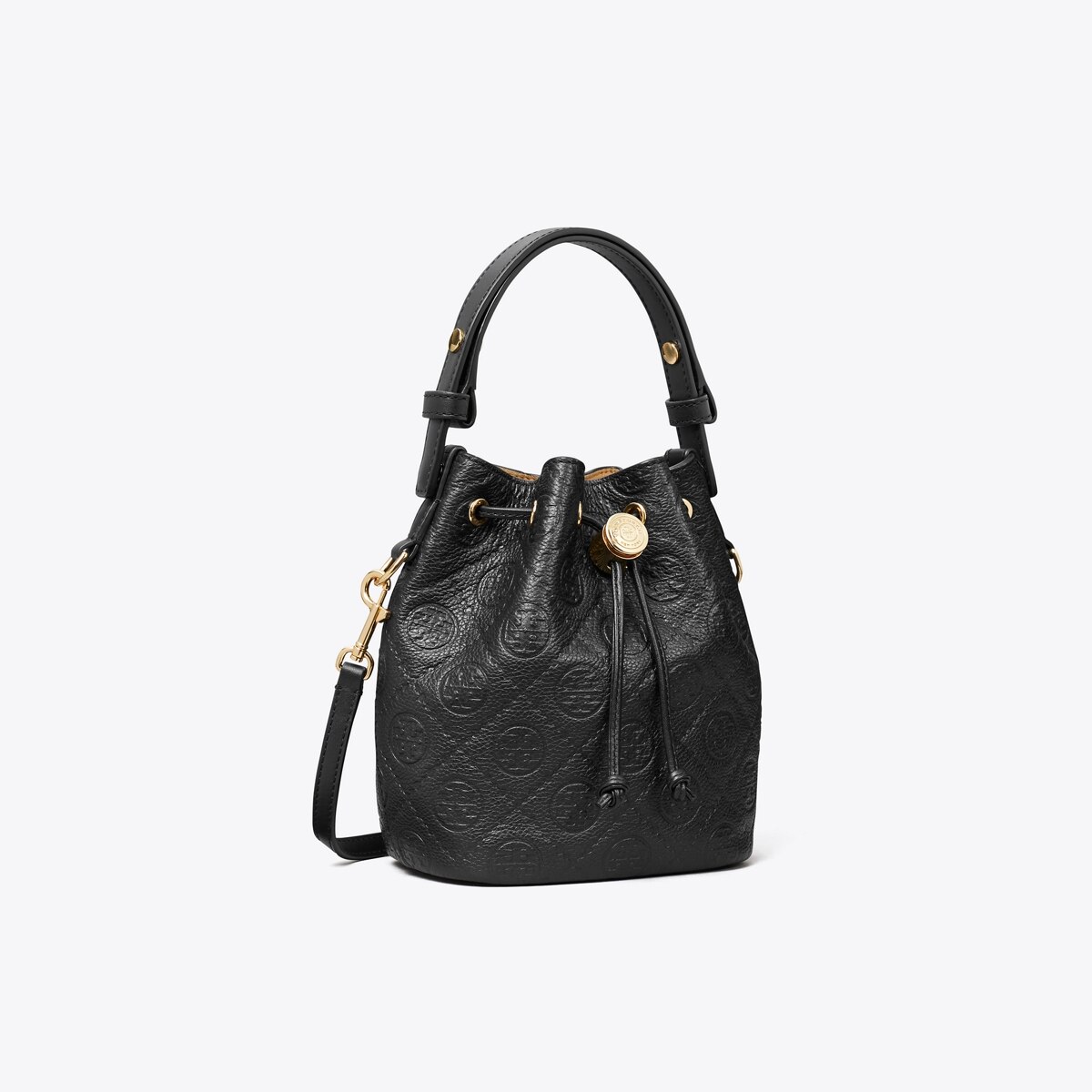 T Monogram Pebbled Mini Bucket Bag - black