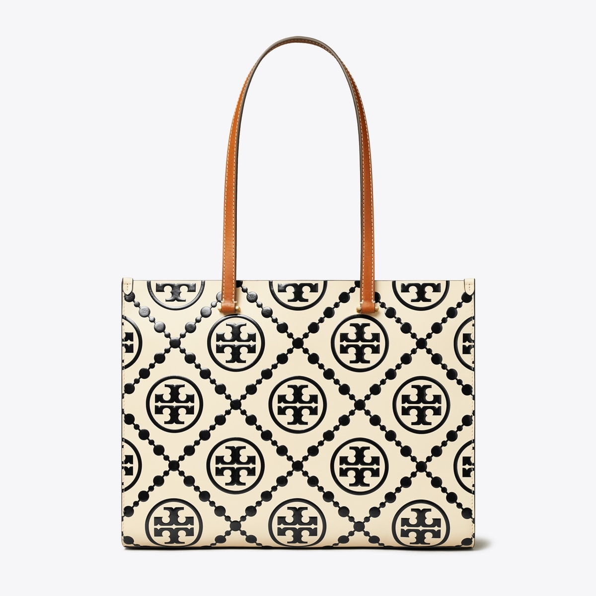 T Monogram Contrast Embossed Tote - black