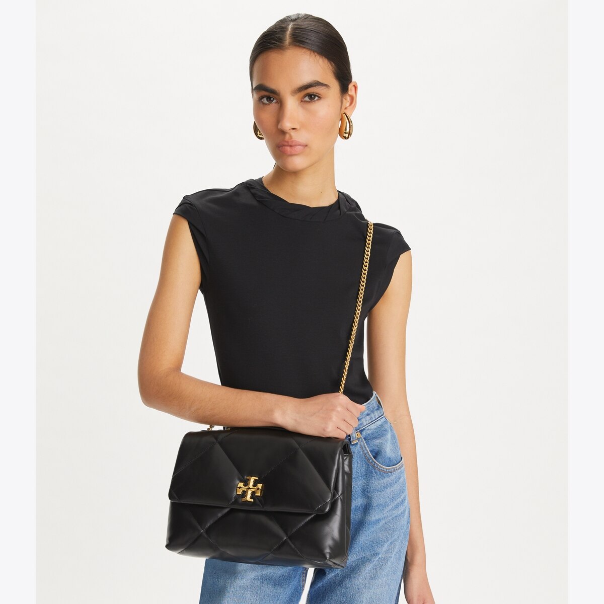 Kira Diamond Quilt Shoulder Bag - black