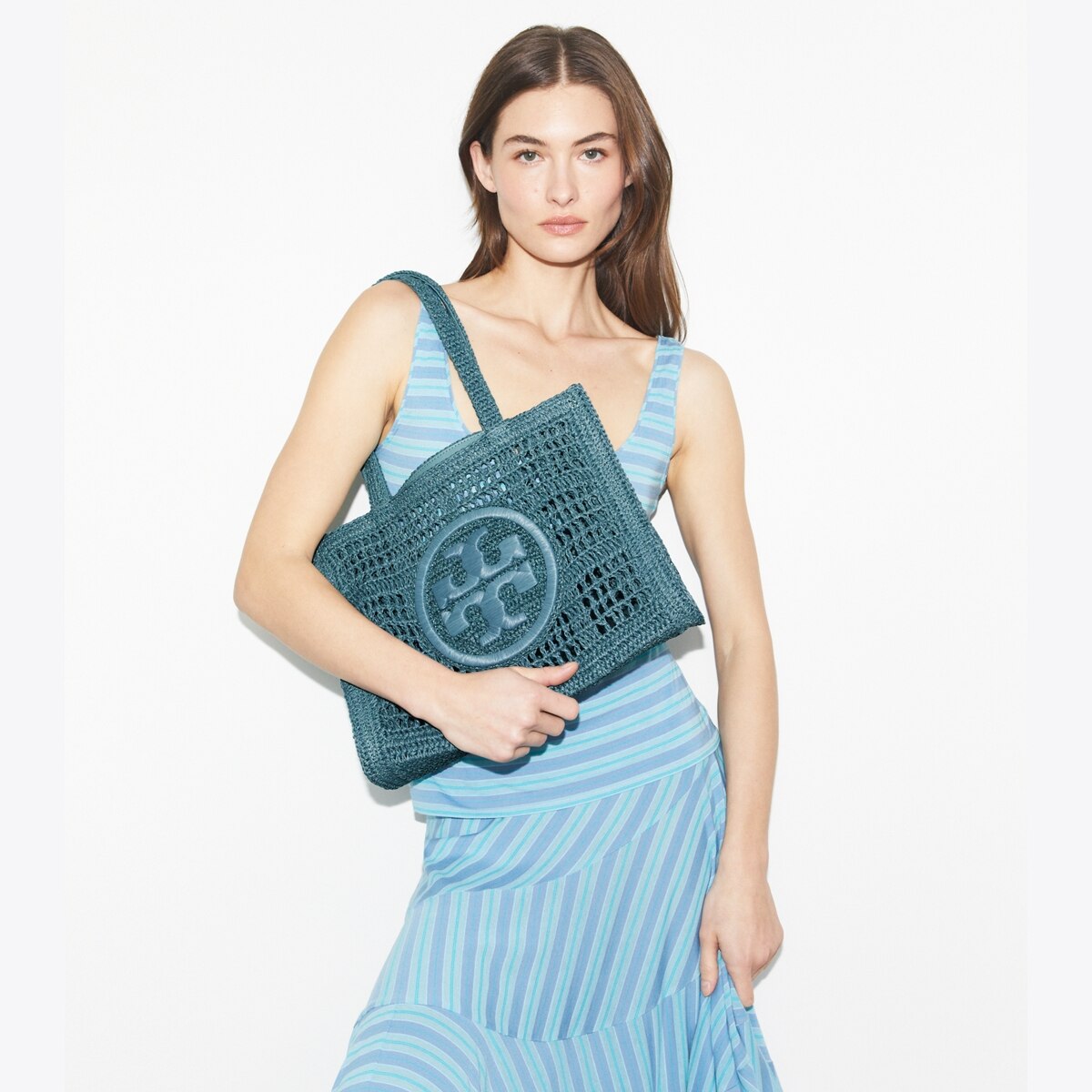 Small Ella Hand-Crocheted Tote - blue