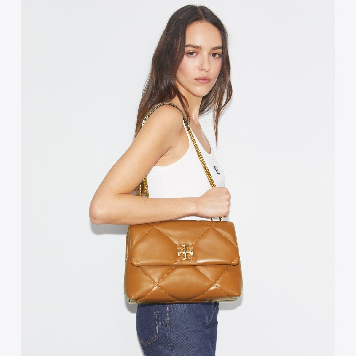 Kira Diamond Quilt Shoulder Bag - brown