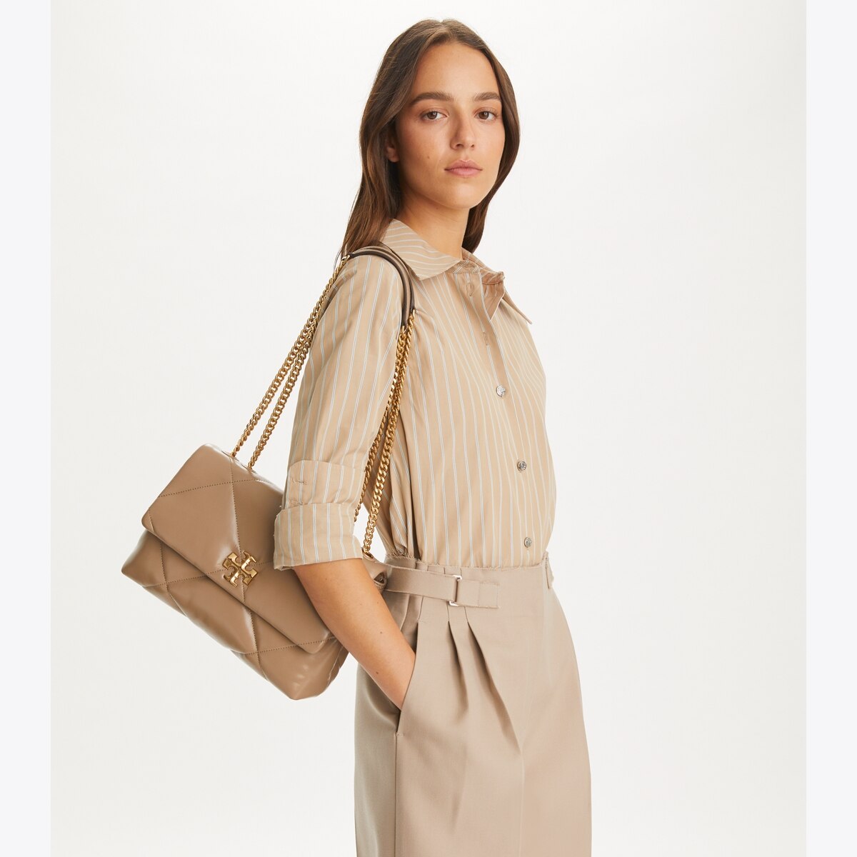 Kira Diamond Quilt Shoulder Bag - tiramisu