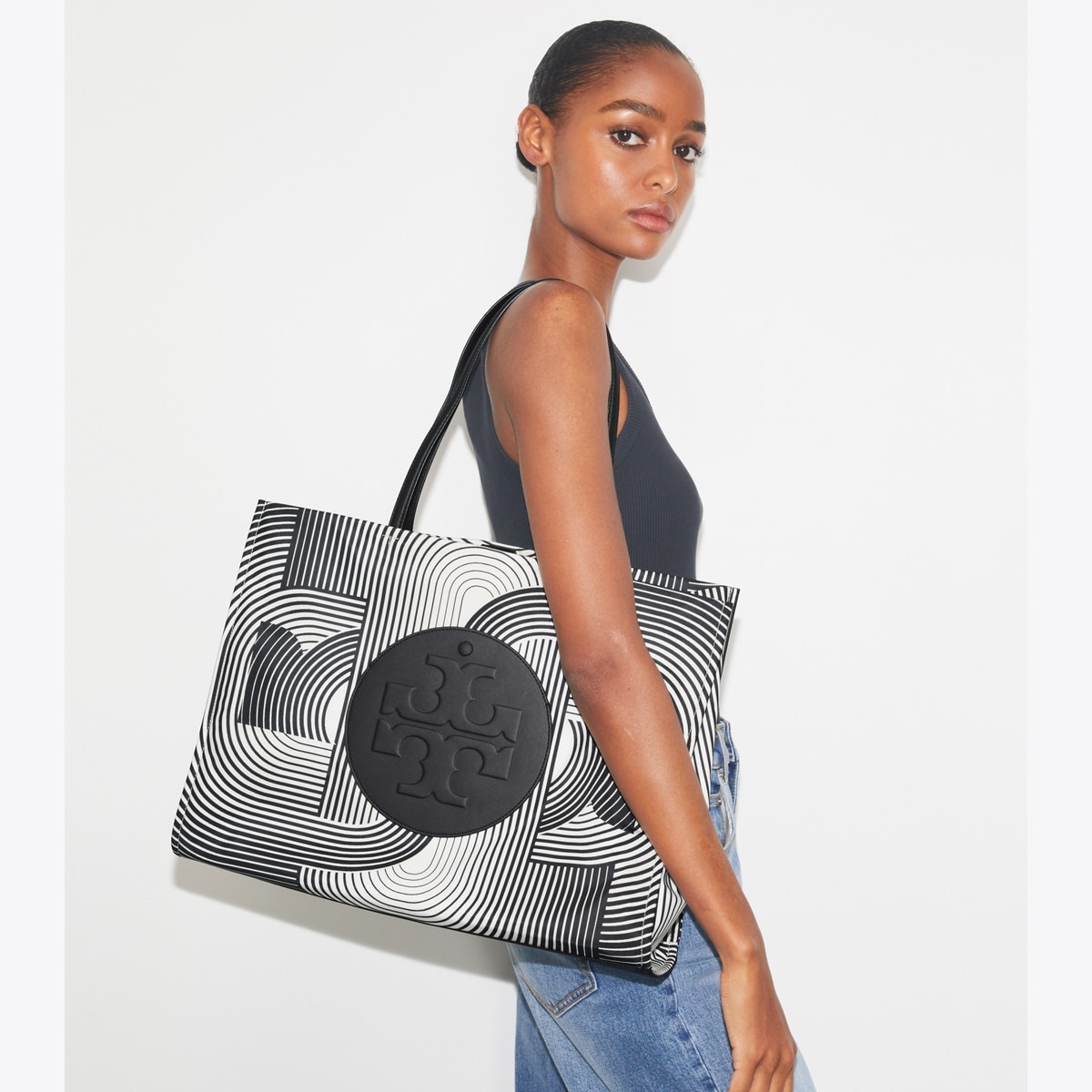 Ella Printed Tote - black