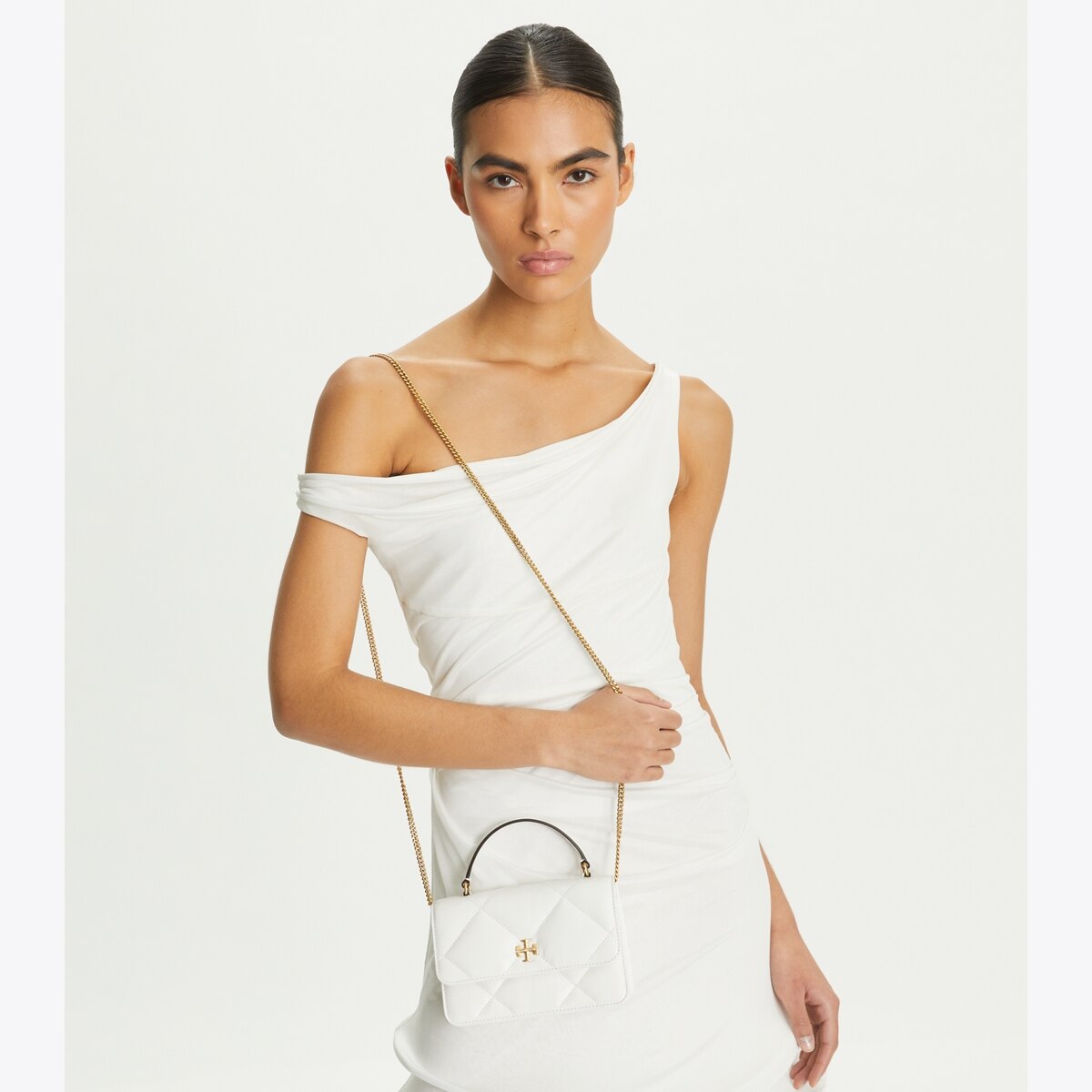 Mini Kira Diamond Quilt Top-Handle Crossbody - white