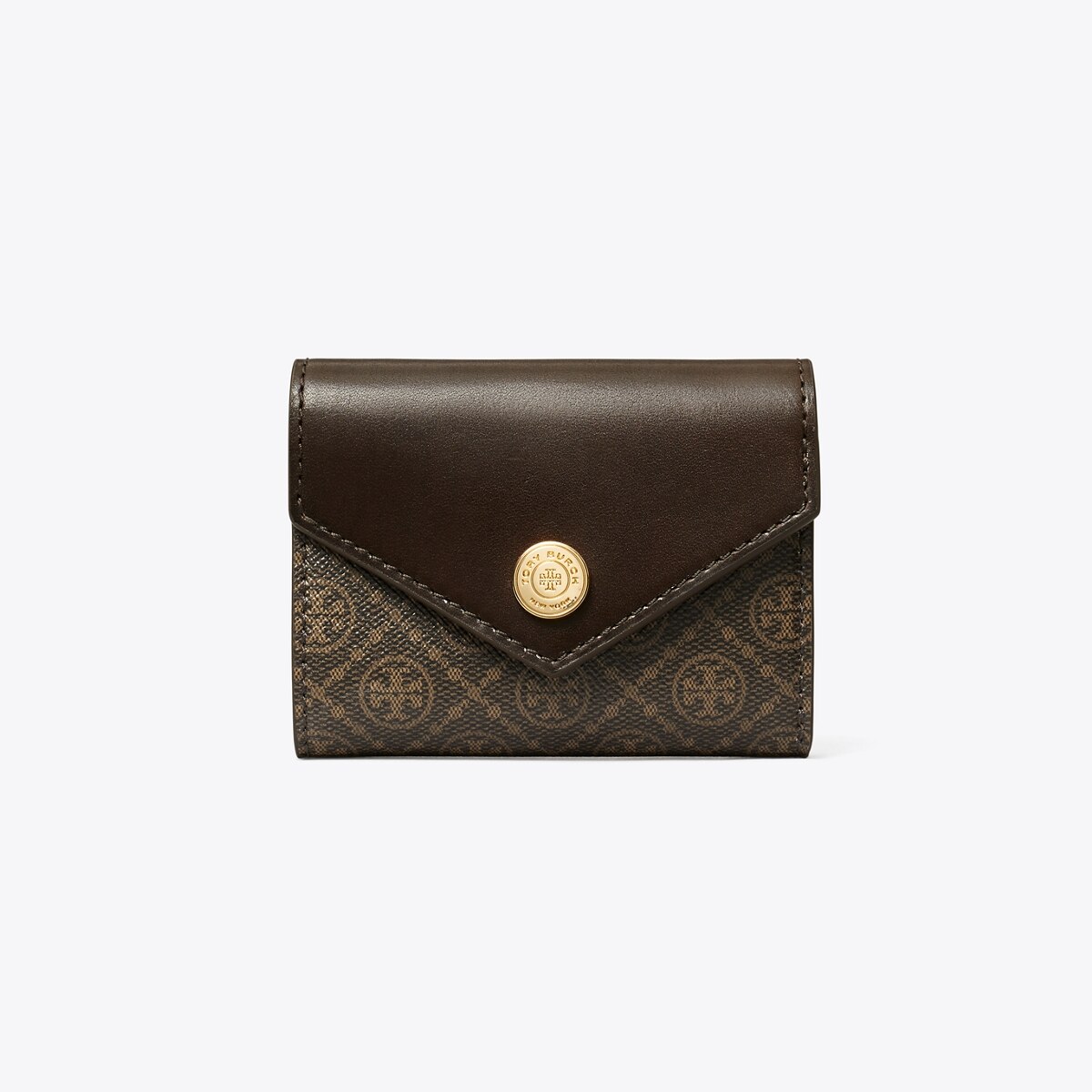 T Monogram Coated Canvas Small Envelope Wallet - brown