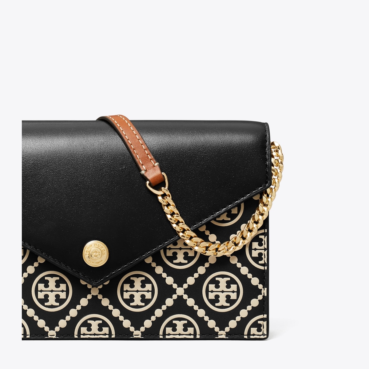 T Monogram Contrast Embossed Envelope Crossbody - black