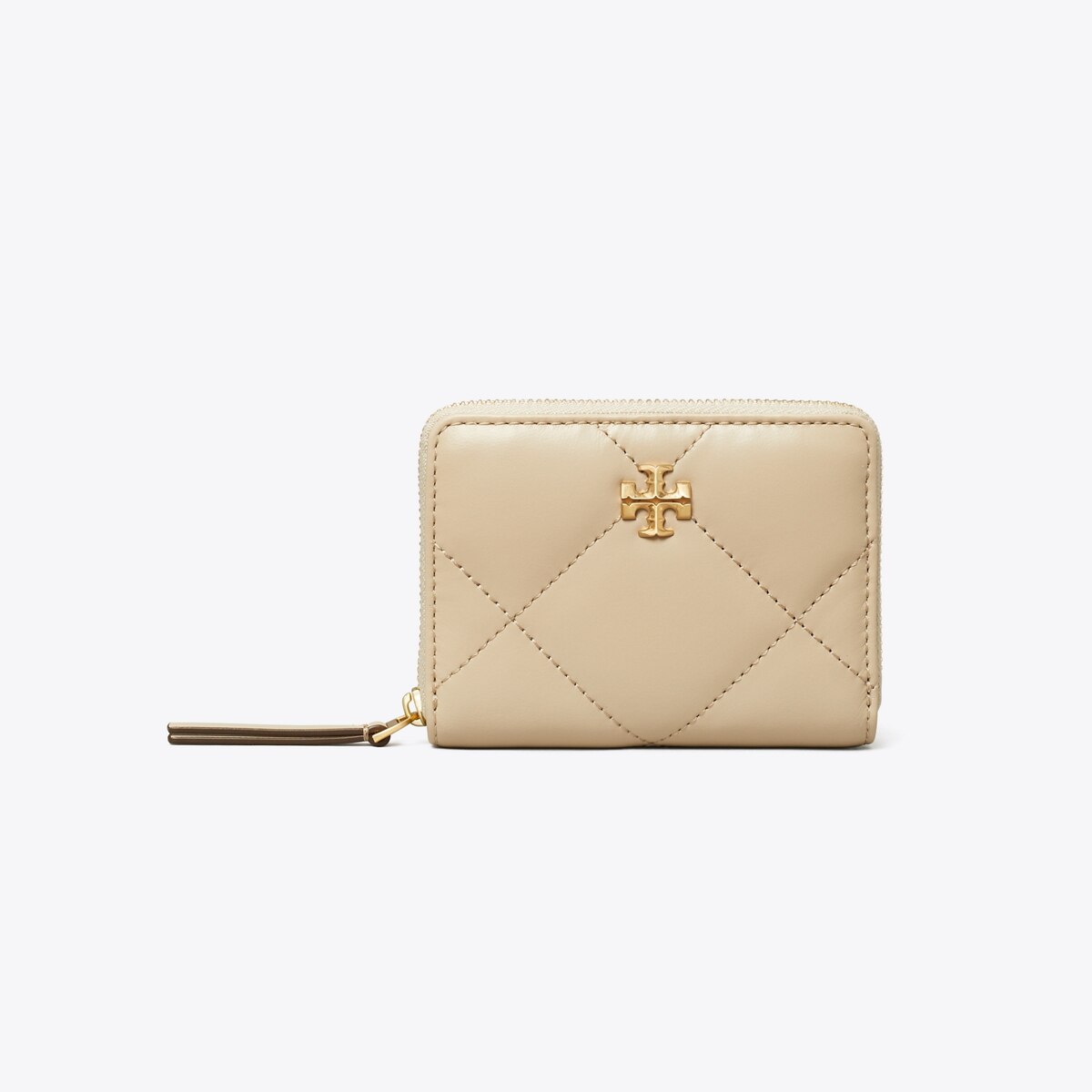 Small Kira Diamond Quilt Zip-Around Wallet - beige