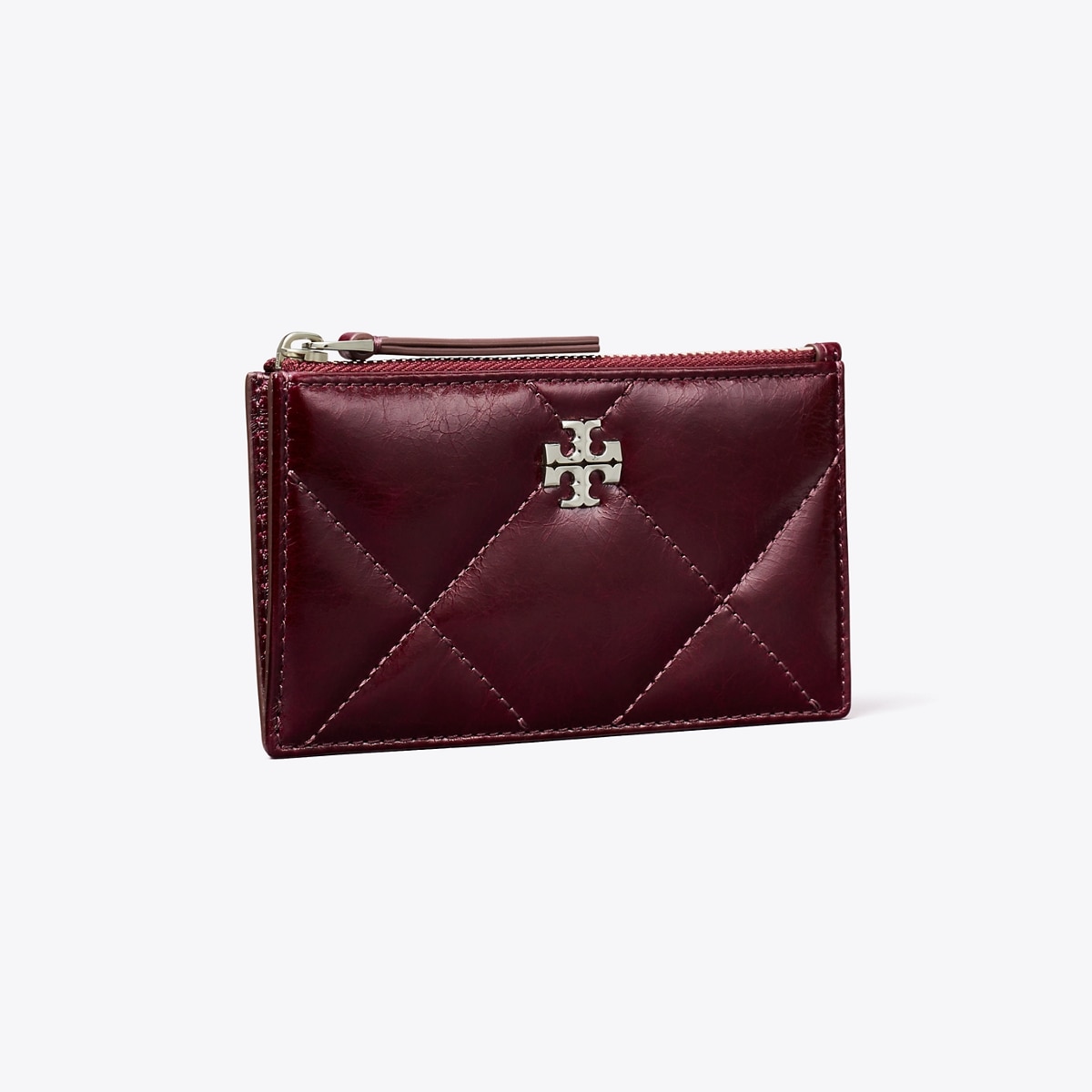 Kira Diamond Quilt Distressed Zip Card Case - purple