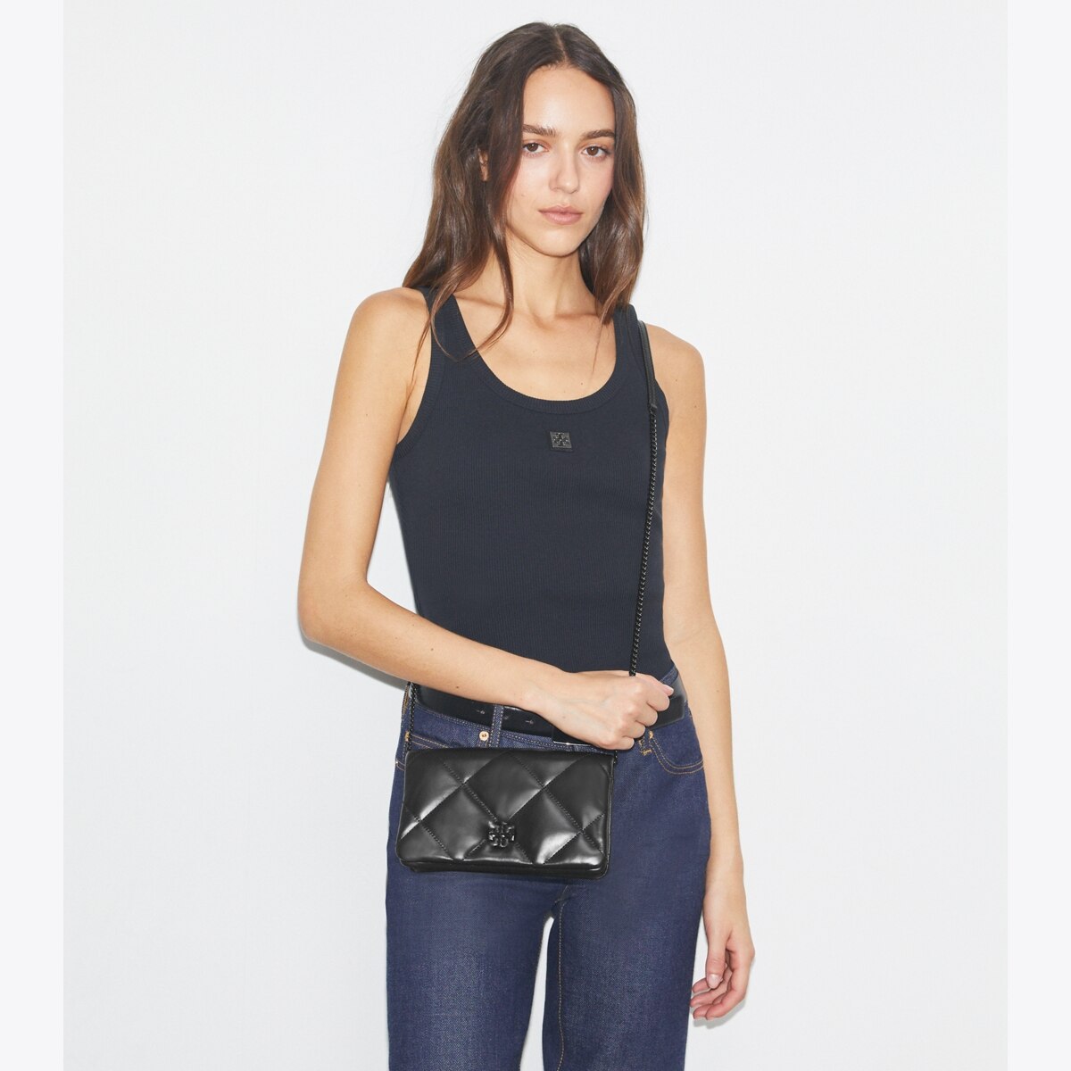 Kira Diamond Quilt Crossbody - black