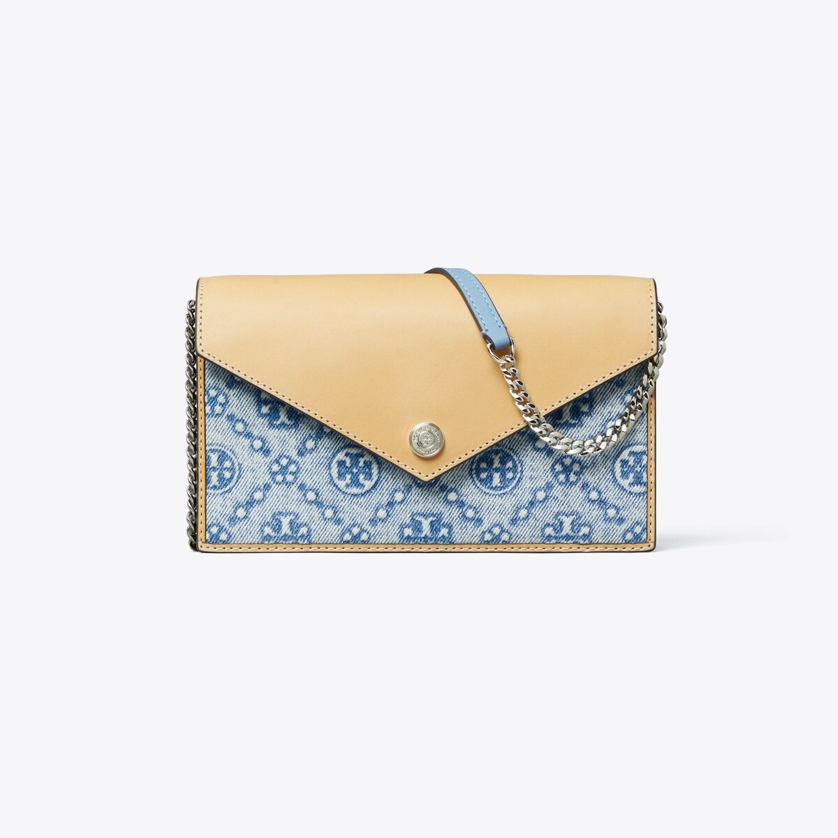 T Monogram Denim Envelope Crossbody - blue