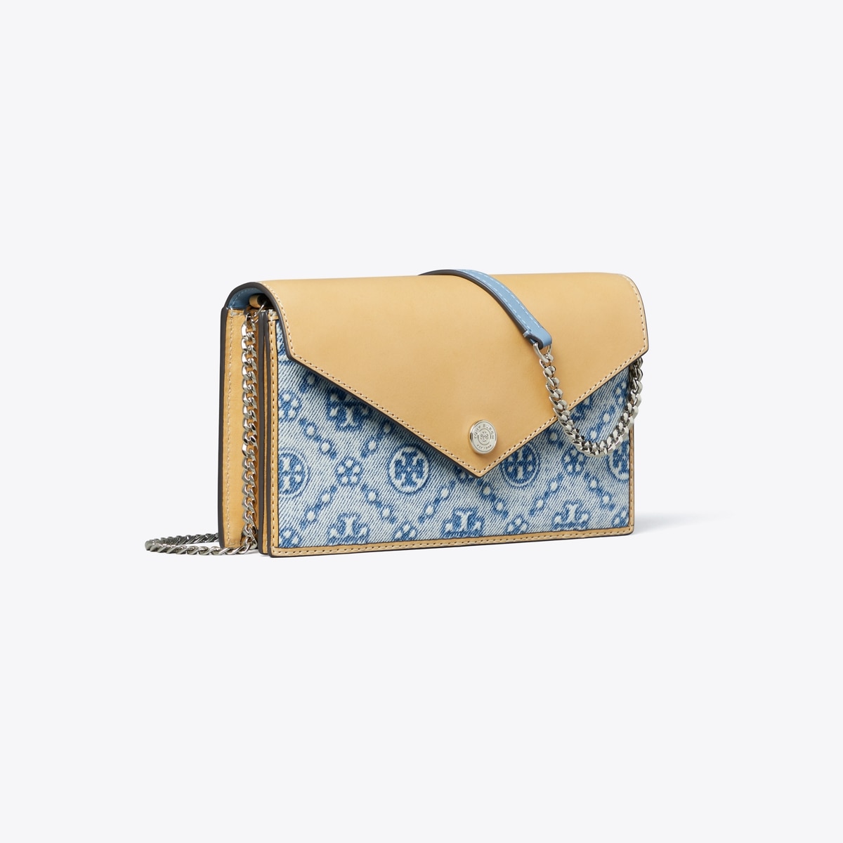 T Monogram Denim Envelope Crossbody - blue