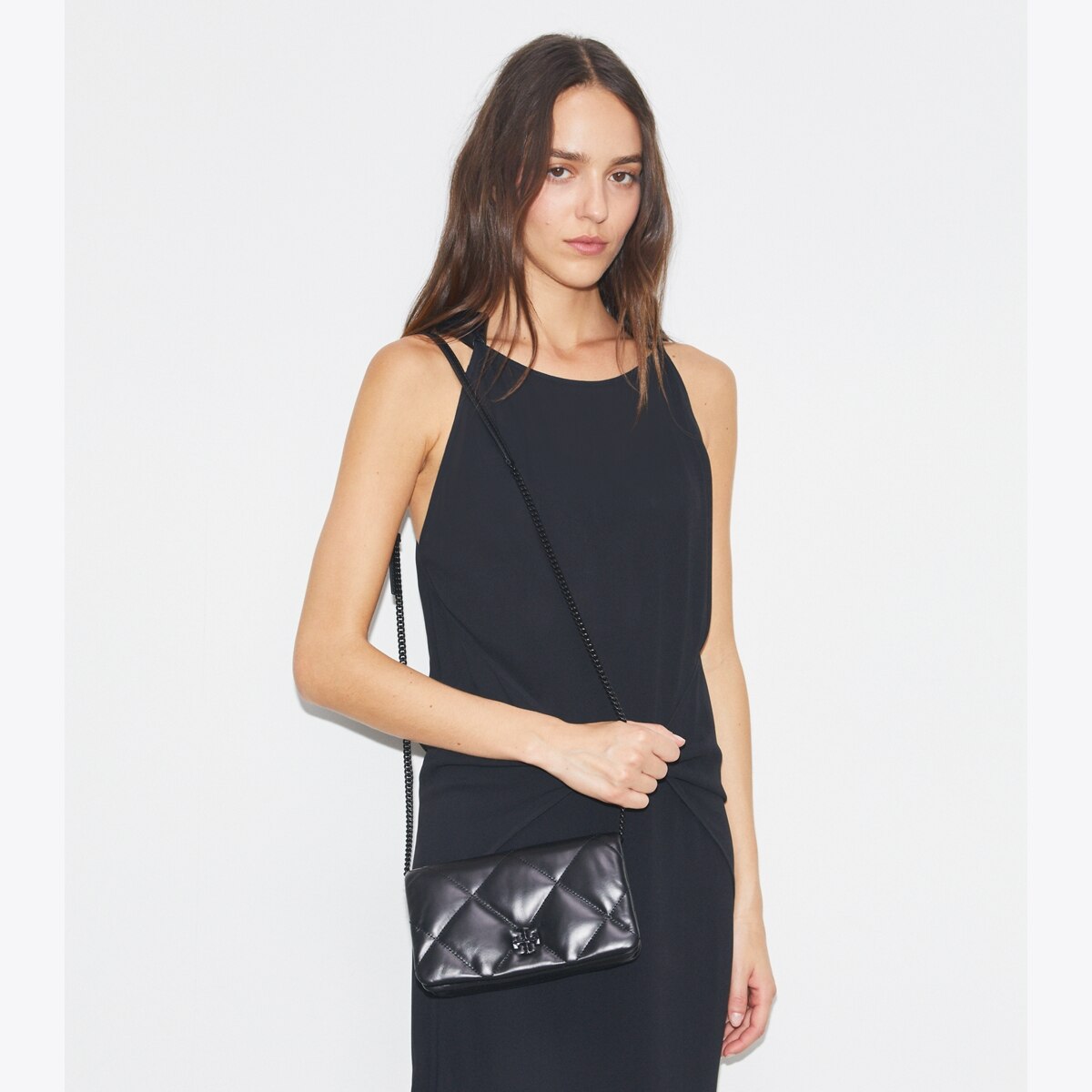 Kira Diamond Quilt Crossbody - black