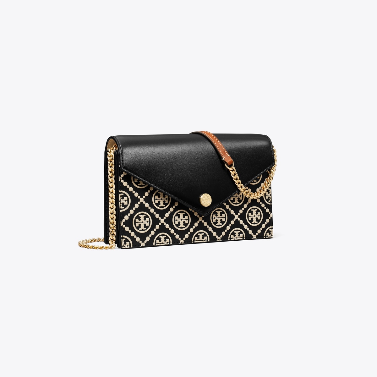 T Monogram Contrast Embossed Envelope Crossbody - black