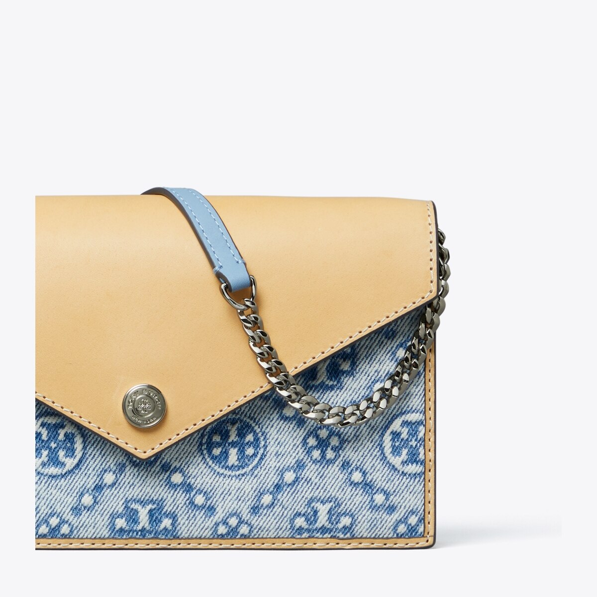 T Monogram Denim Envelope Crossbody - blue