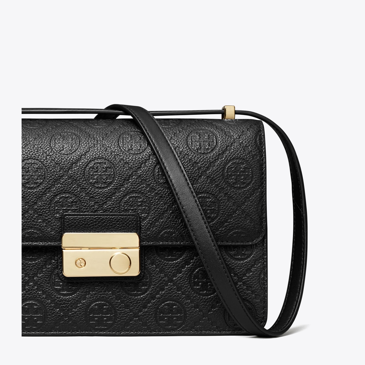 T Monogram Pebbled Shoulder Bag - black