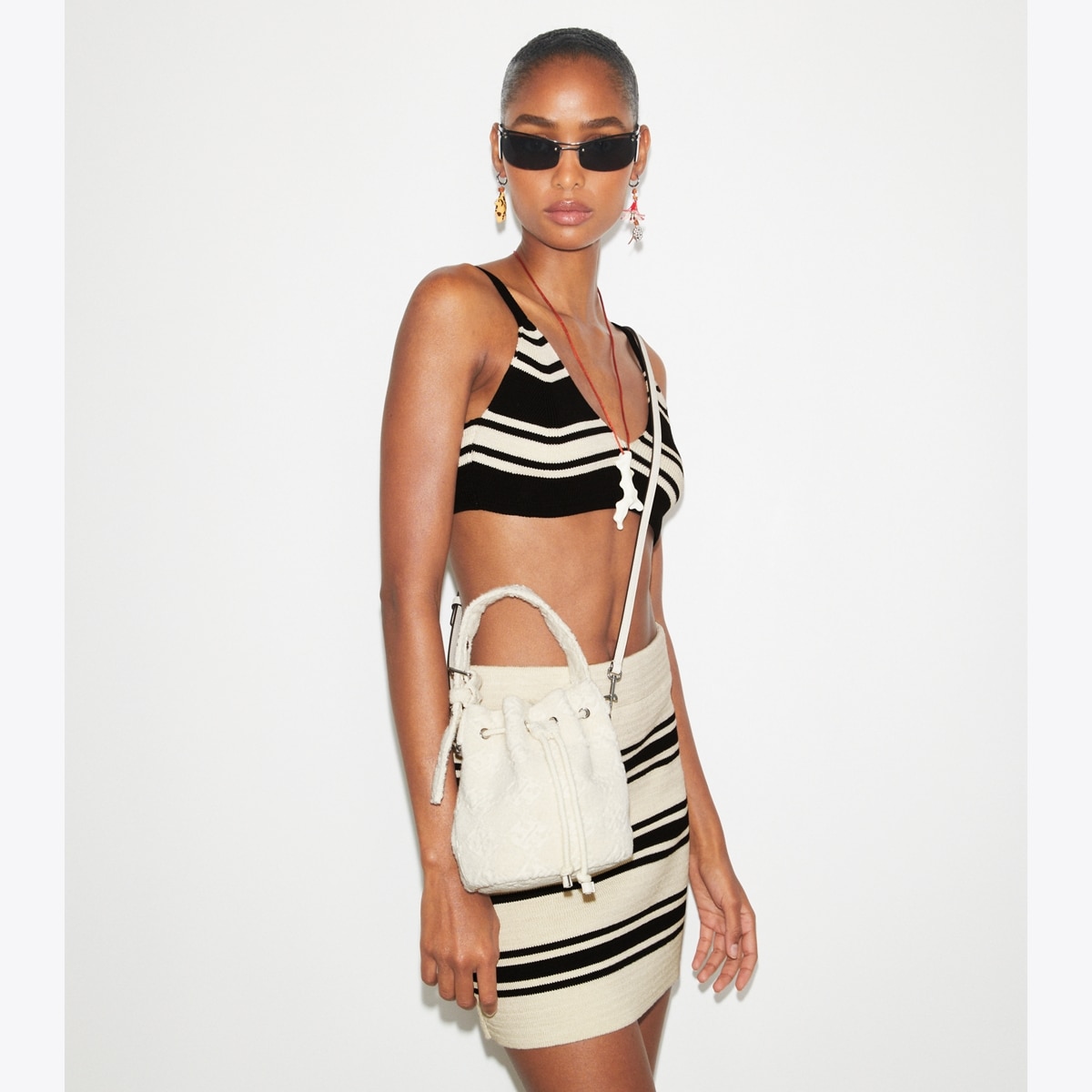 T Monogram Terry Mini Bucket Bag - white