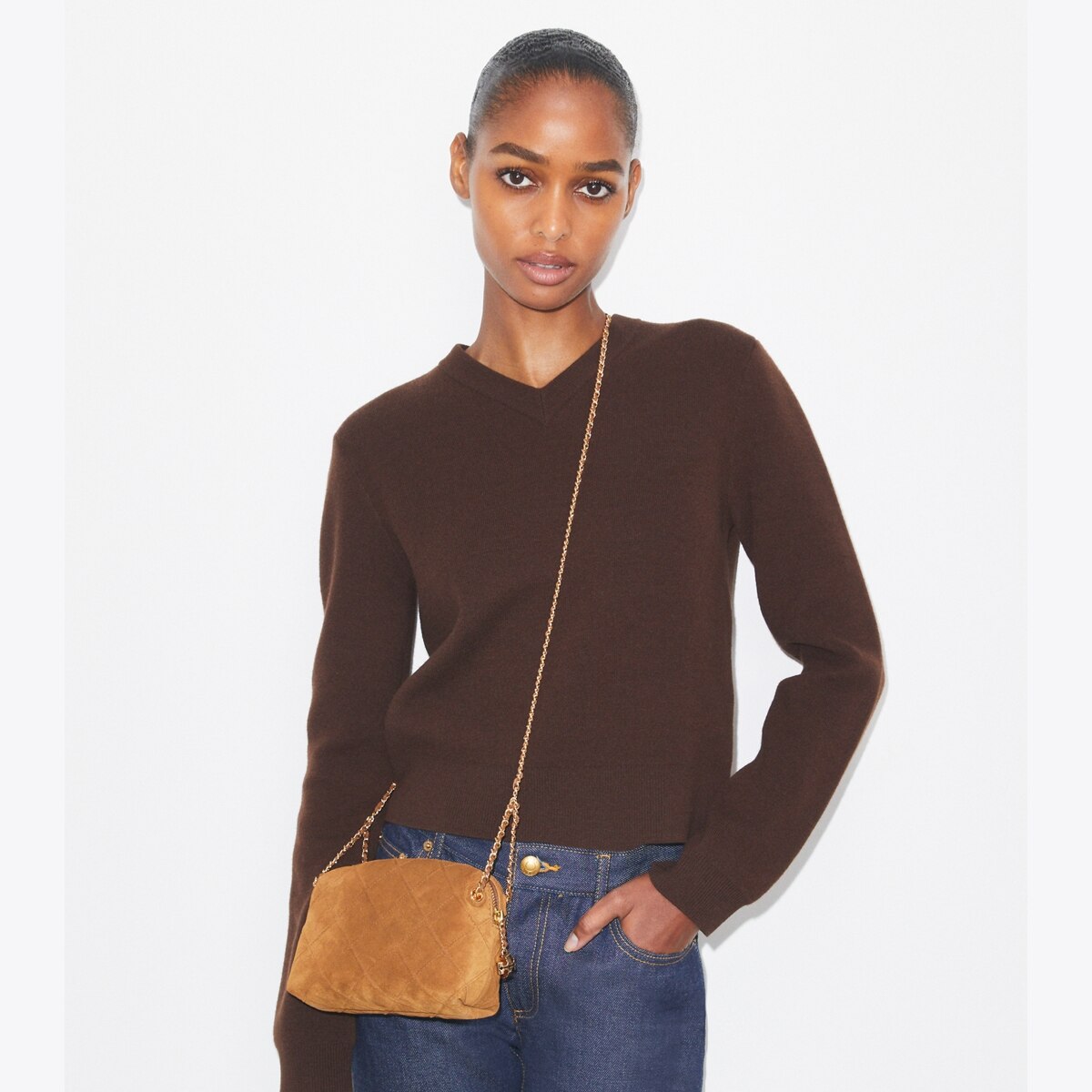 Fleming Suede Soft Crossbody Bag - brown