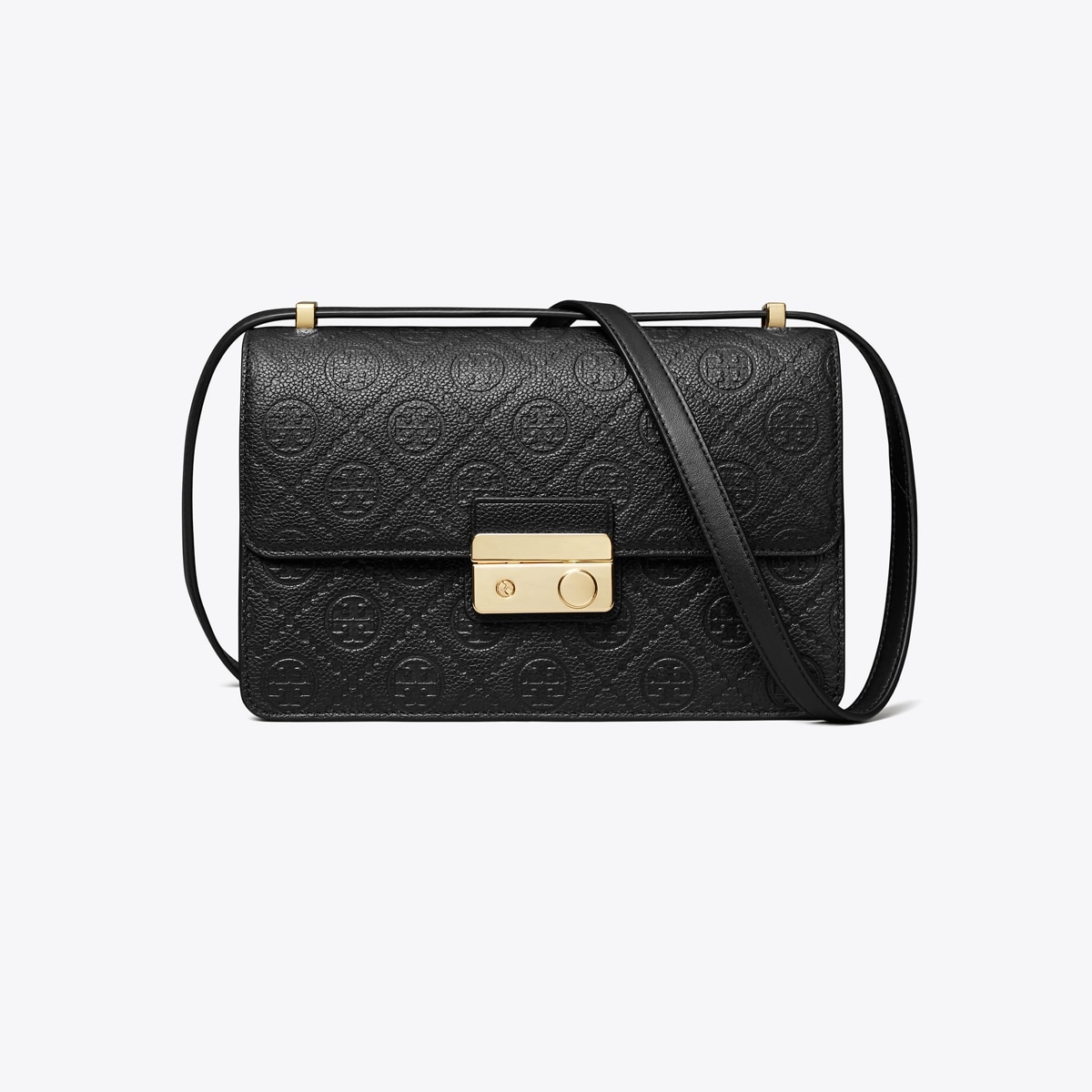 T Monogram Pebbled Shoulder Bag - black