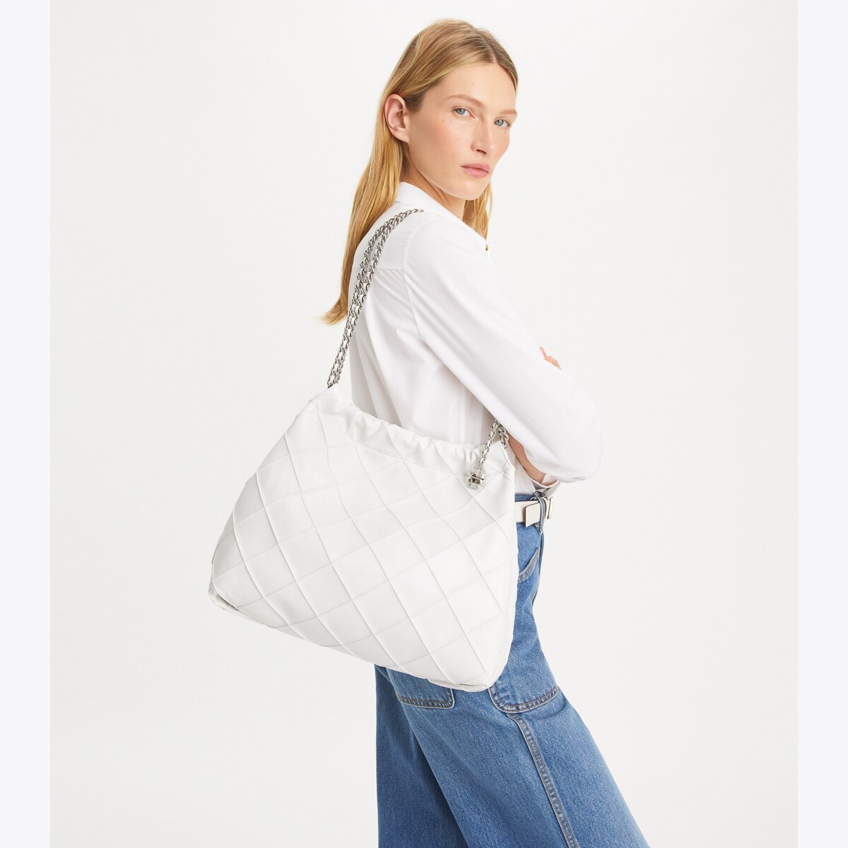 Fleming Soft Distressed Hobo Bag - white