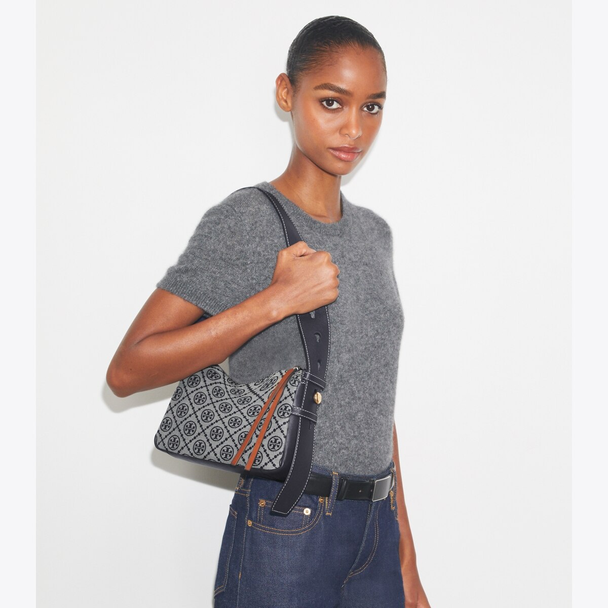 T Monogram Small Romy Shoulder Bag