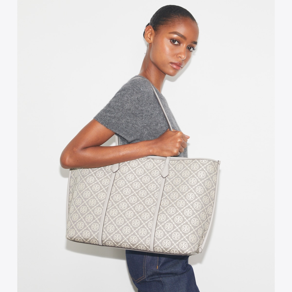T Monogram Perry Tote - gray