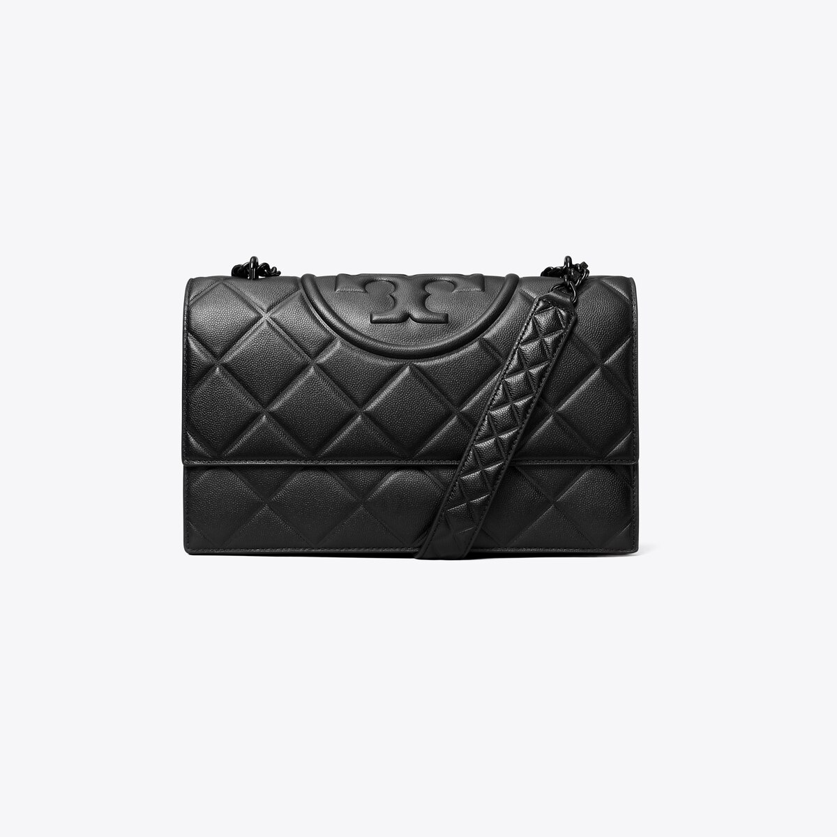 Small Fleming Polished-Grain Shoulder Bag - black