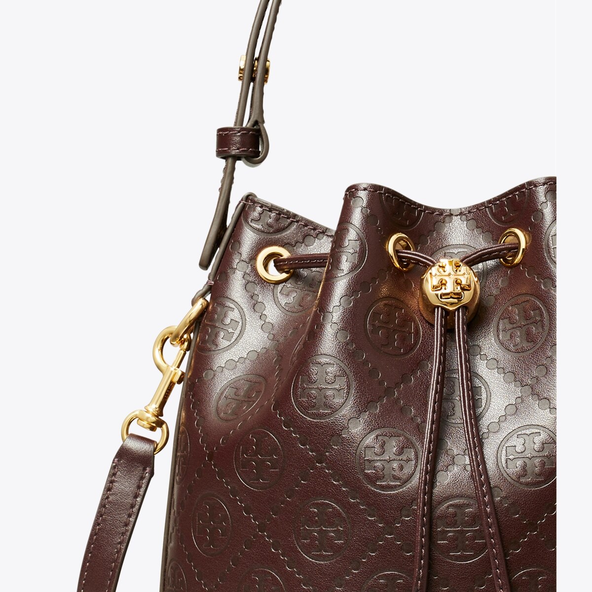 T Monogram Leather Bucket Bag - red