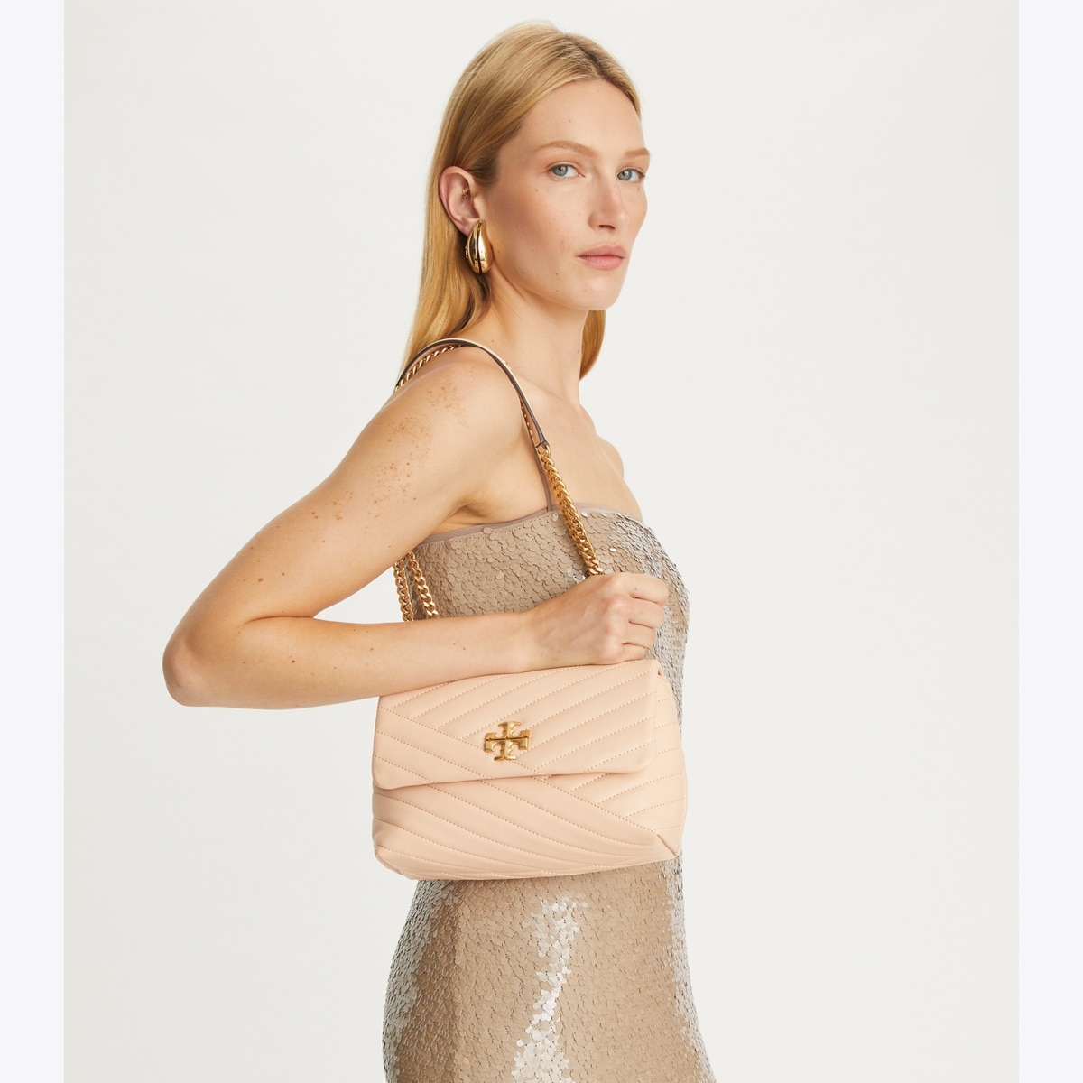 Small Kira Chevron Shoulder Bag - pink