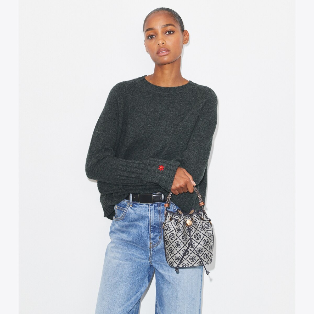 T Monogram Mini Bucket Bag - blue