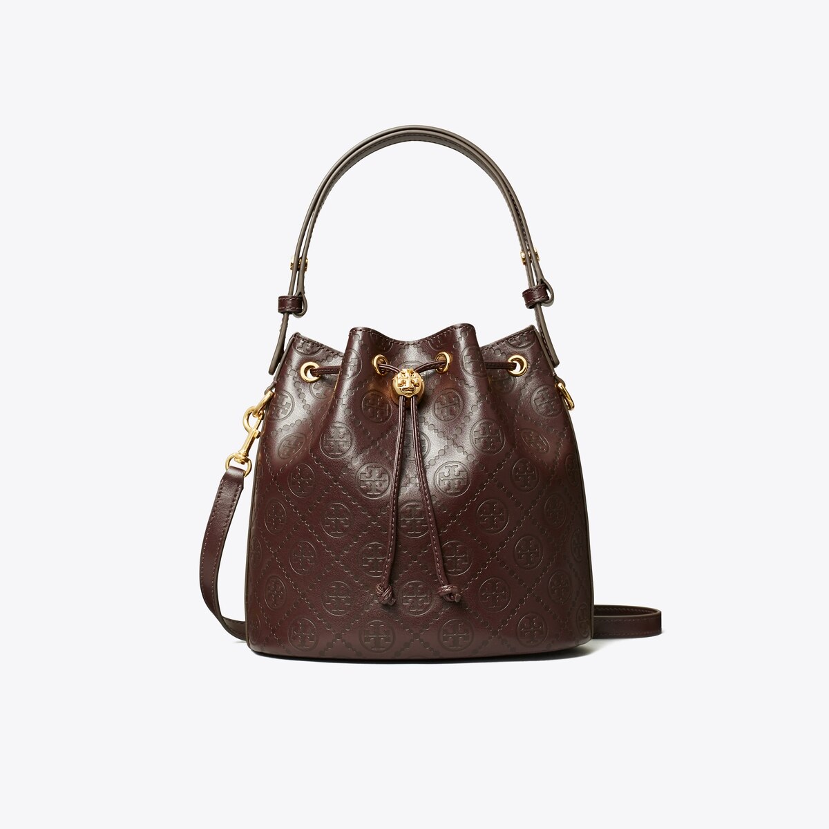 T Monogram Leather Bucket Bag - red