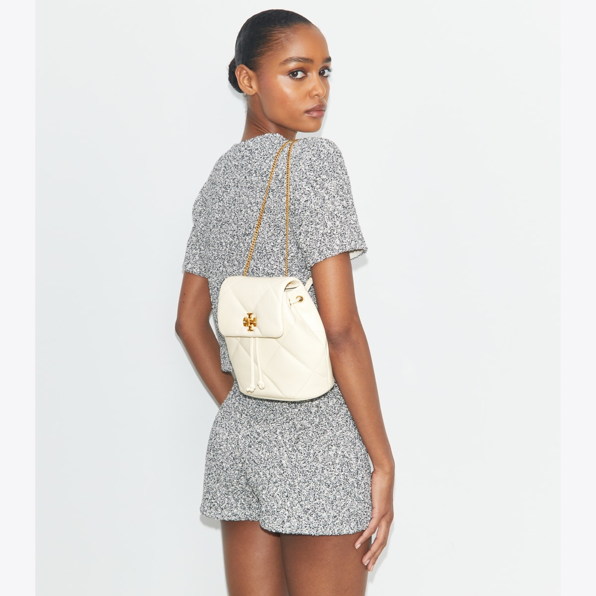 Mini Kira Diamond Quilt Backpack - white