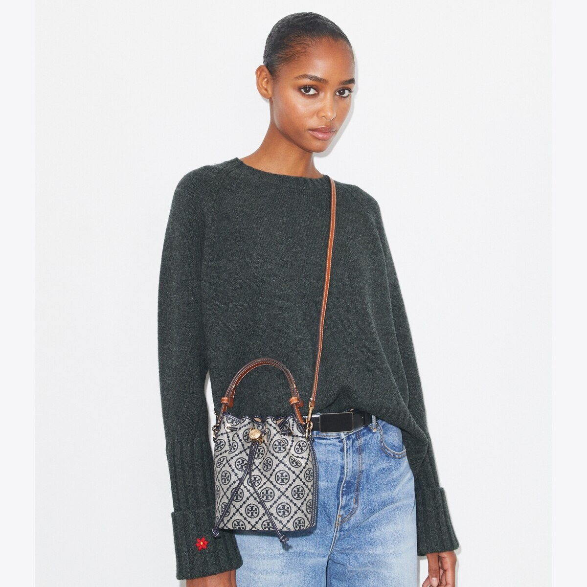 T Monogram Mini Bucket Bag - blue