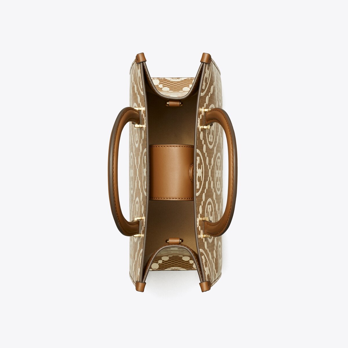 T Monogram Contrast Embossed Top-Handle Tote - brown