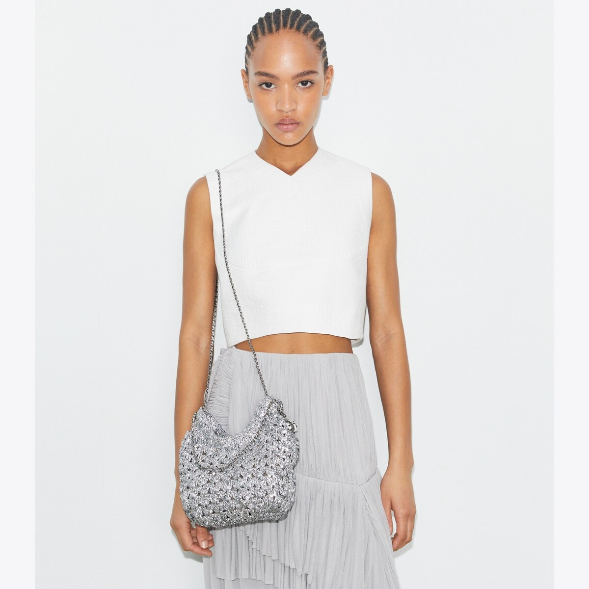 Mini Fleming Woven Hobo Bag - gray