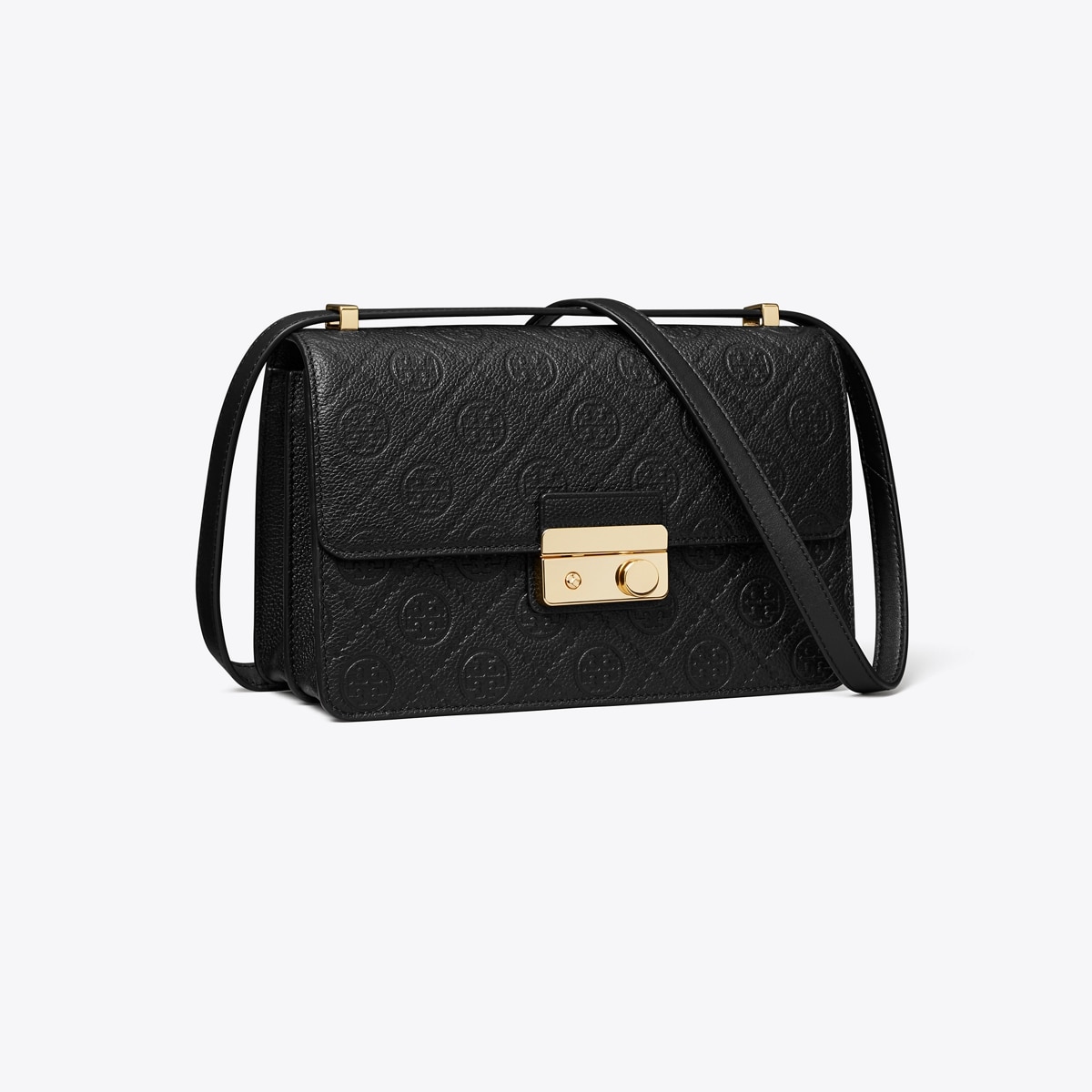 T Monogram Pebbled Shoulder Bag - black