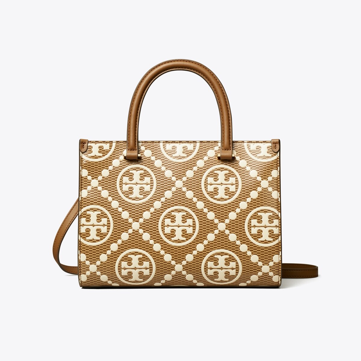 T Monogram Contrast Embossed Top-Handle Tote - brown