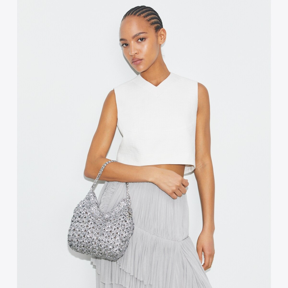 Mini Fleming Woven Hobo Bag - gray