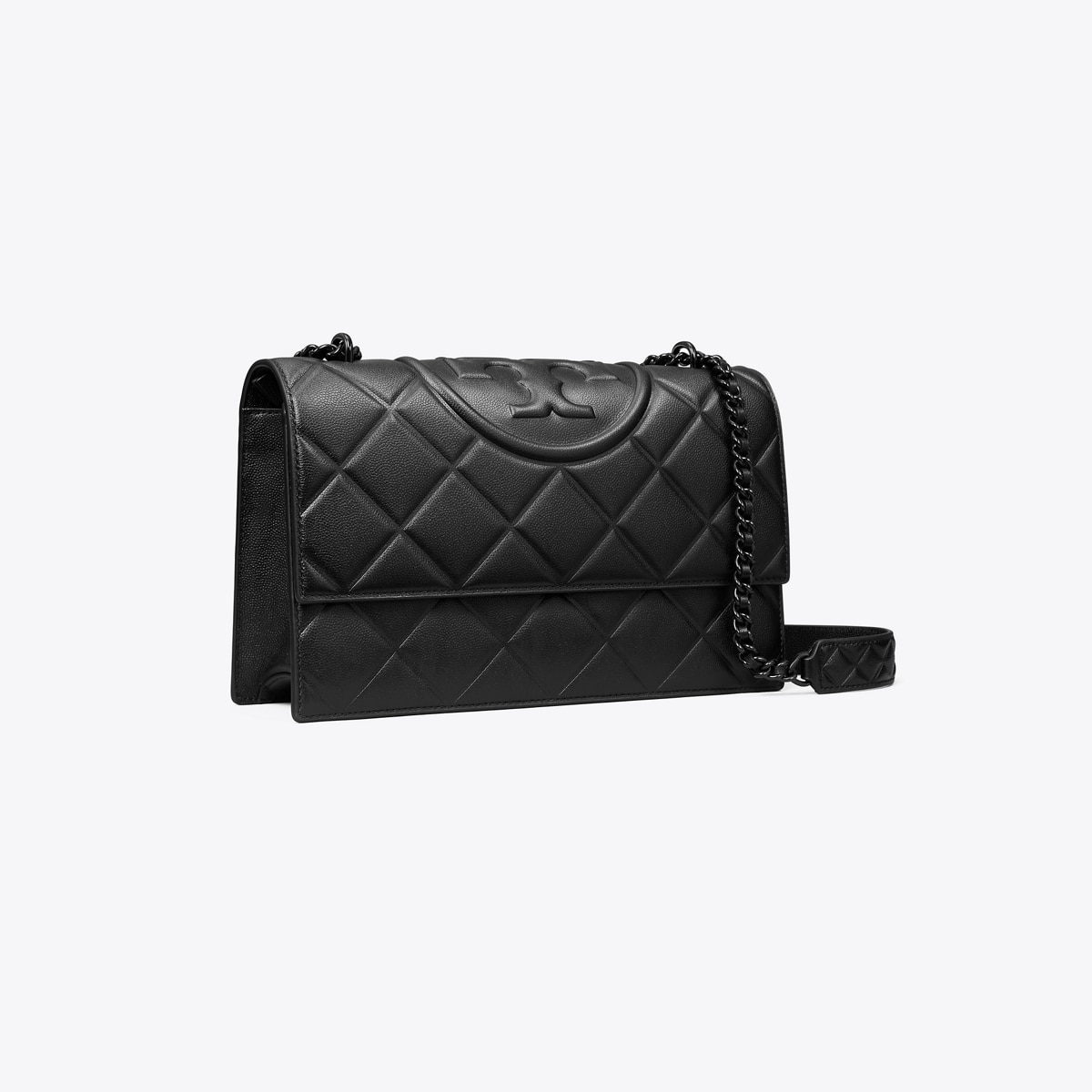 Small Fleming Polished-Grain Shoulder Bag - black