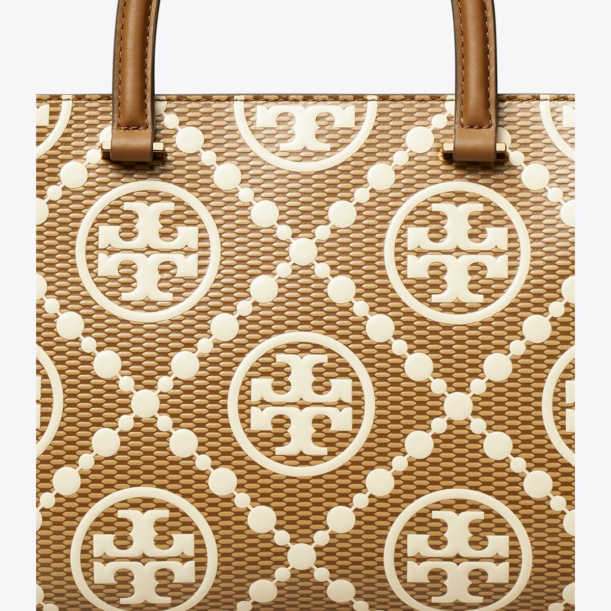 T Monogram Contrast Embossed Top-Handle Tote - brown